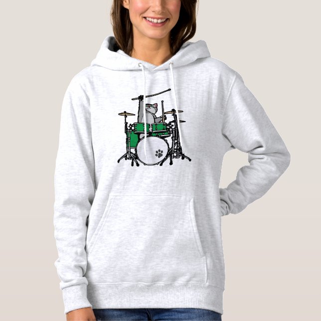 Funny Cat Pay Drums, Cat Drummer T Shirt (Framsida)