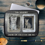 Funny Cat Photos Metall Leather Laptop sleeve<br><div class="desc">Laptop sleeve med en mörk formgivning av faux-läder med metallövertäckning och egna foton av anpassningsbarna (valfritt) och (lustigt eller annat) texter. Vacker som gåva till honom.</div>