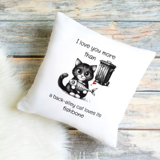 Funny Cat Pillow – Fishbone Love Quote Kudde (Skapare uppladdad)