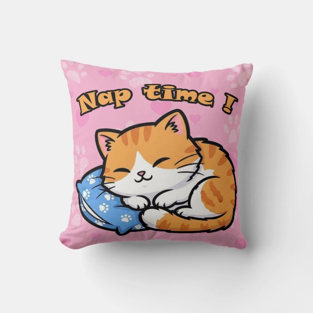 Funny Cat Pillow "Nap Time" Kudde (Framsida)