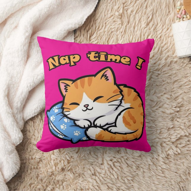 Funny Cat Pillow "Nap Time" Kudde (Filt)