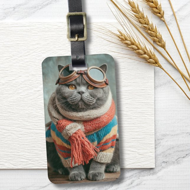 Funny Cat Pilot Aviator Cool Aviation Personalized Bagagebricka (Skapare uppladdad)