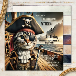 Funny Cat Pirat Birthday Inbjudningar