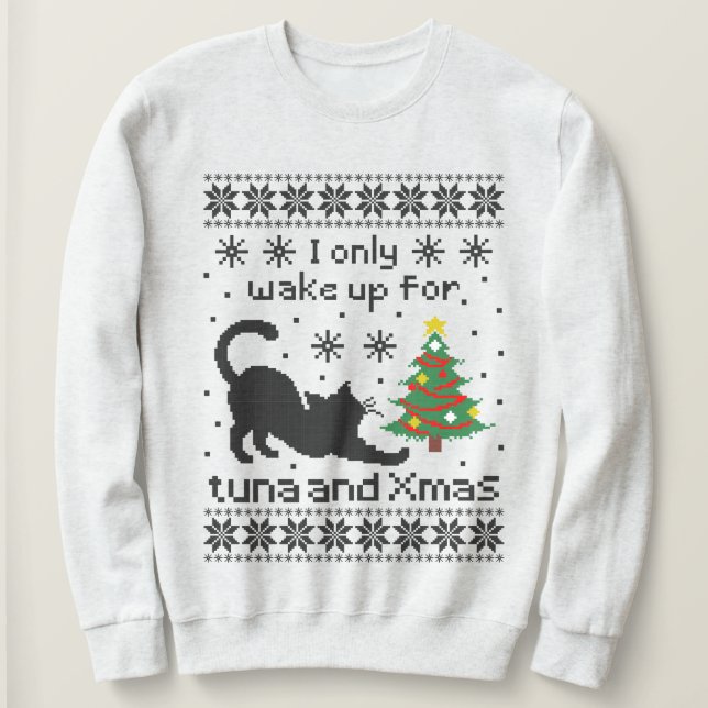 Funny Cat Pixel Knit Ugly Christmas T Shirt (Design framsida)