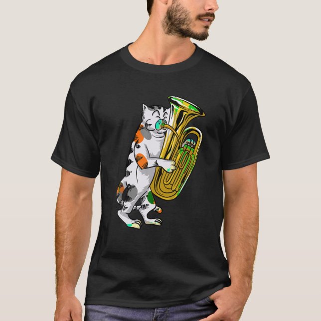 Funny Cat Platt Tuba Gift Cute Kitten Musician F T Shirt (Framsida)