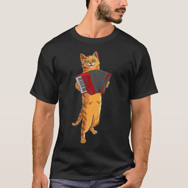 Funny Cat Play Accordion Coola Musician Gift T Shirt (Framsida)
