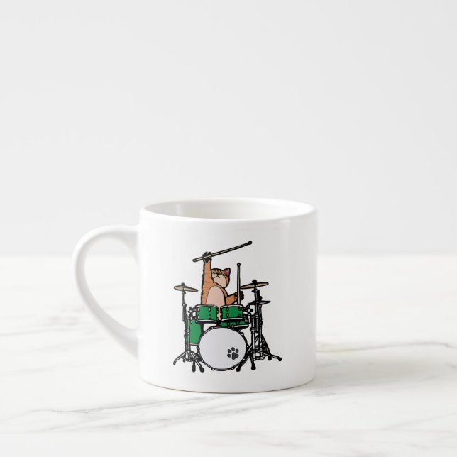Funny Cat Played Drums, Cat Drummer, Drummer Gift Espressomugg (Vänster)