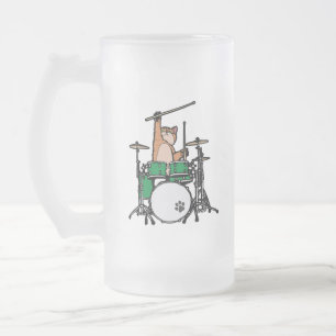 Funny Cat Played Drums, Cat Drummer, Drummer Gift Frostat Ölglas