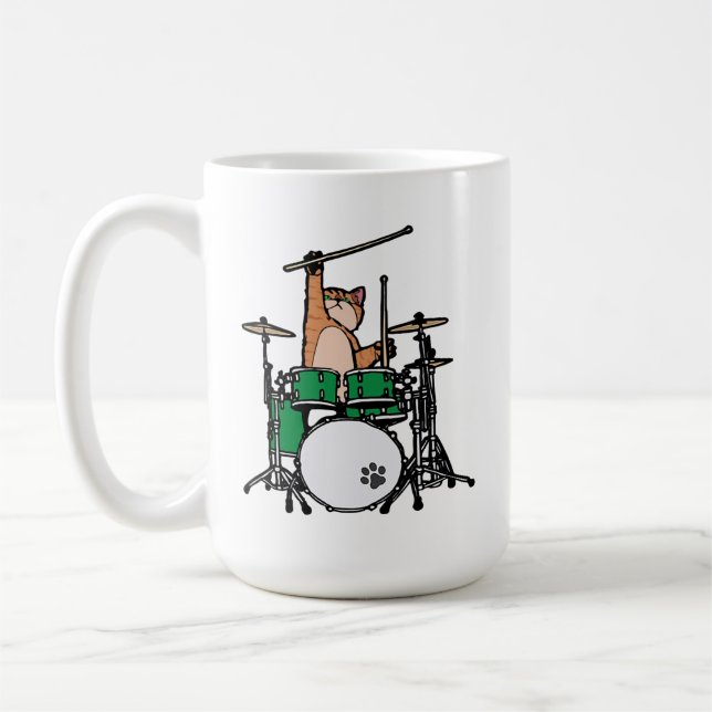 Funny Cat Played Drums, Cat Drummer, Drummer Gift Kaffemugg (Vänster)