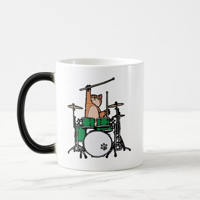 Funny Cat Played Drums, Cat Drummer, Drummer Gift Magisk Mugg (Vänster)