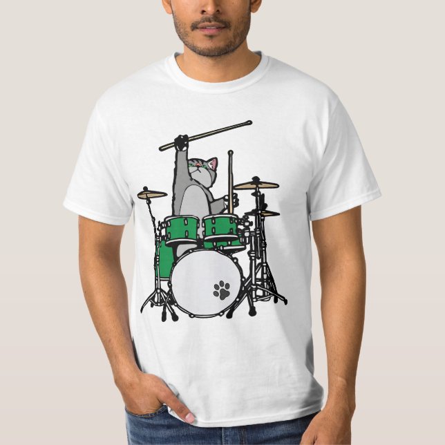 Funny Cat Played Drums, Cat Drummer, Drummer Gift T Shirt (Framsida)