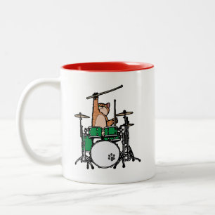 Funny Cat Played Drums, Cat Drummer, Drummer Gift Två-Tonad Mugg