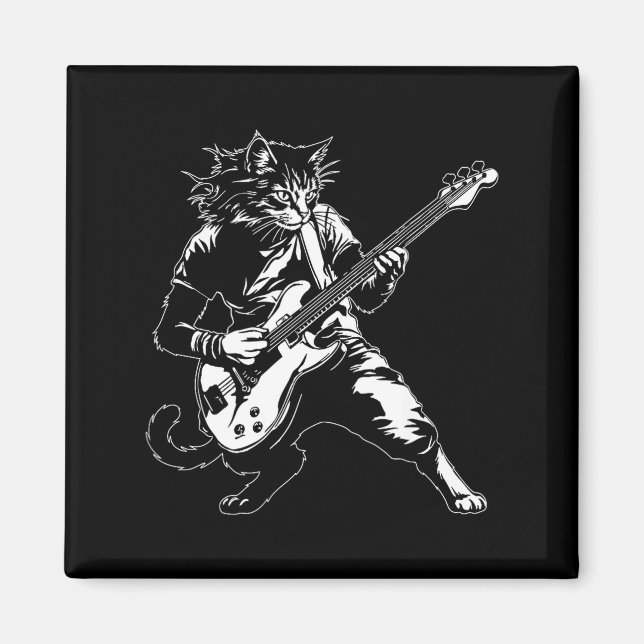 Funny Cat Playing B Guitar Rock Music Lover Musici Magnet (Framsidan)