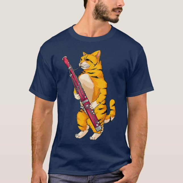 Funny Cat Playing Bassoon  Cool Animal Lover T Shirt (Framsida)