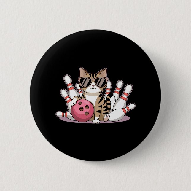 Funny Cat Playing Bowling Cool Cat With Sungles  Knapp (Framsida)