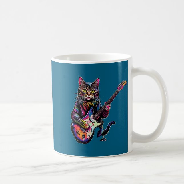 Funny Cat Playing Guitar Rock And Roll Men Women K Kaffemugg (Höger)