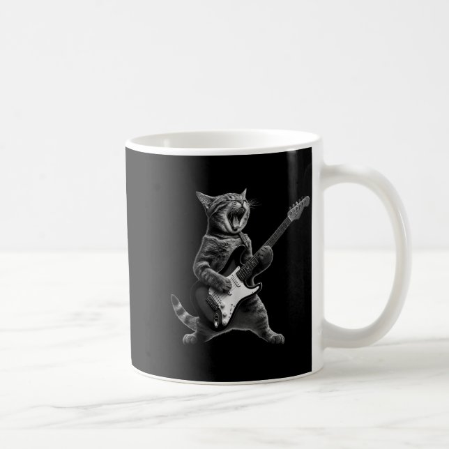 Funny Cat Playing Guitar Rock And Roll Men Women K Kaffemugg (Höger)