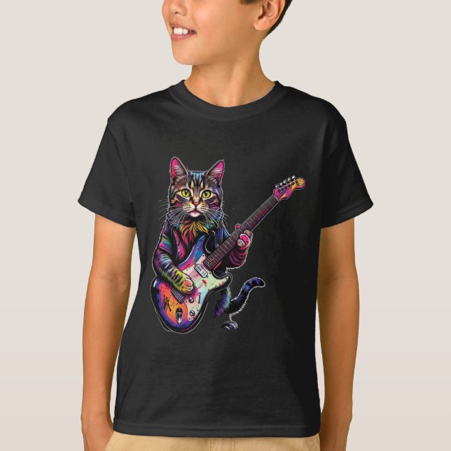 Funny Cat Playing Guitar Rock And Roll Men Women K T Shirt (Framsida)