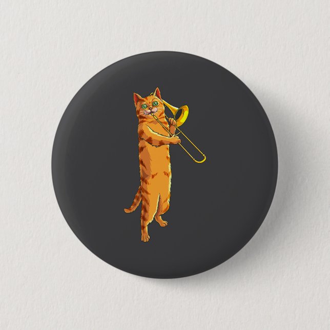 Funny Cat Playing Trombone Gift Cool Kitten Musici Knapp (Framsida)