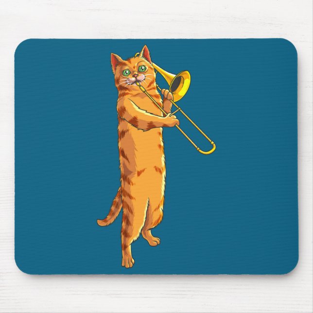 Funny Cat Playing Trombone Gift Cool Kitten Musici Musmatta (Framsidan)