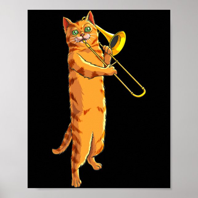 Funny Cat Playing Trombone Gift Cool Kitten Musici Poster (Framsidan)