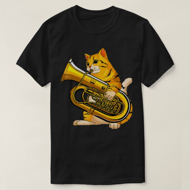 Funny Cat Playing Tuba Gift  Cute Kitten Musician  T Shirt (Design framsida)