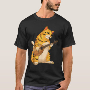 Funny Cat Pluting Mandolin Coola Kärlek Animal Mus T Shirt