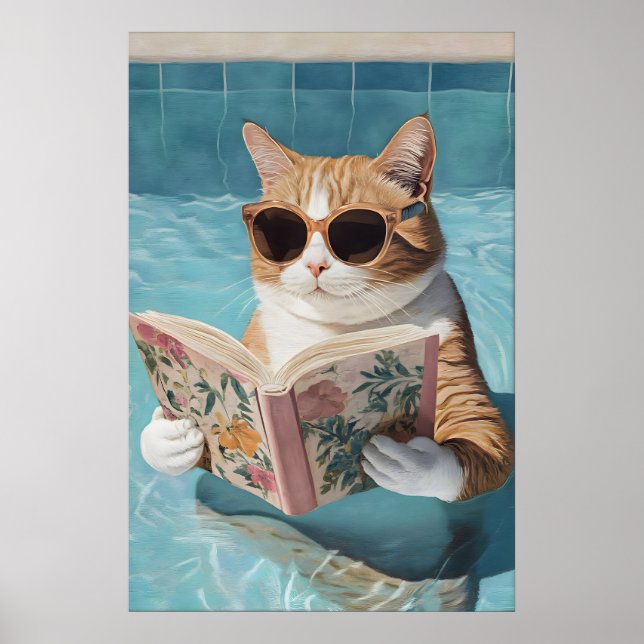 Funny Cat Pool Party Poster Bathroom Wall Art (No (Framsidan)