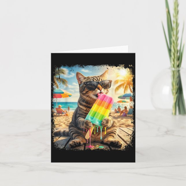 Funny Cat Popsicle Summer Animal Sunglasses Meme Kort (Framsida)