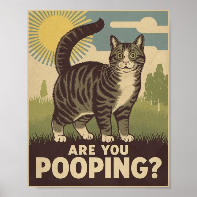 Funny Cat Poster | Pooping? | Kattkonst (Framsidan)