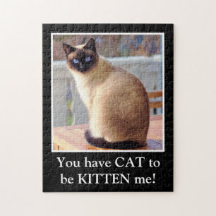 Funny Cat Pun Clever Siamese Cat Kitten Blue Ögon Pussel