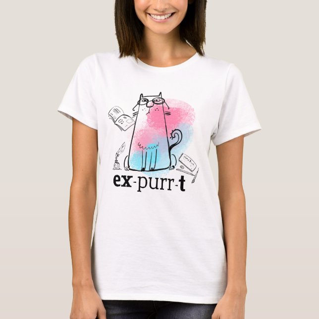 Funny Cat Pun Expurrt Cute Kattdjur Teckning T Shirt (Framsida)