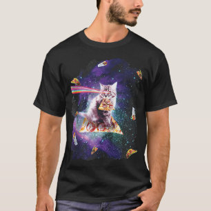 Funny Cat Rainbow Laser Ögon Riding Pizza Astronau T Shirt