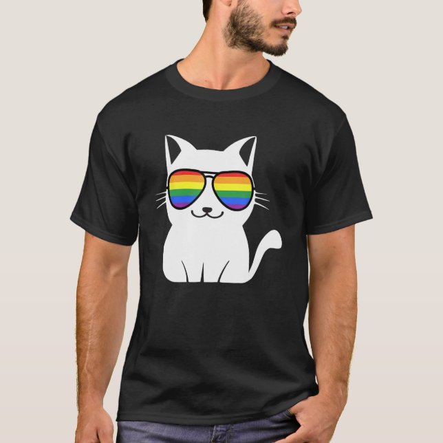 Funny Cat Rainbow Sunglasses Cute Animal Lovers LG T Shirt (Framsida)