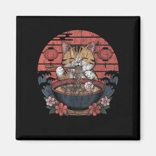 Funny Cat Ramen Graphic Tee Japanska Kawaii Anime Magnet