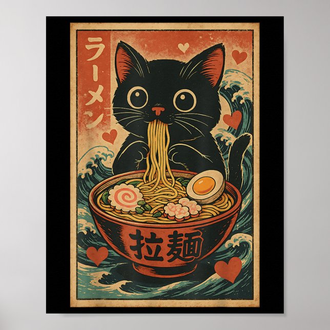 Funny Cat Ramen Graphic Tee Japanska Kawaii Anime Poster (Framsidan)
