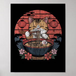 Funny Cat Ramen Graphic Tee Japanska Kawaii Anime Poster