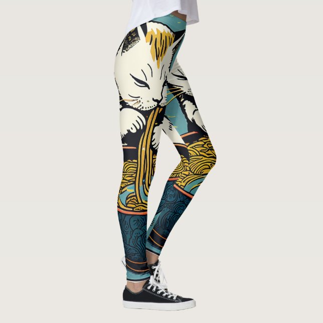 Funny Cat Ramen Japansk Art Leggings (Höger)