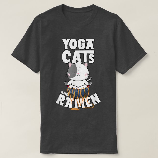 Funny Cat Ramen Yoga Pose Zen Meditation Japansk T Shirt (Design framsida)