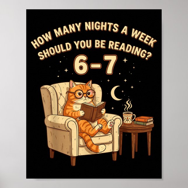 Funny Cat Reading 6-7 Meme Englieacher Book Lover  Poster (Framsidan)