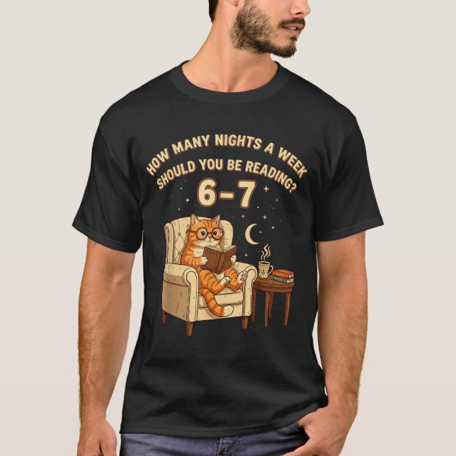 Funny Cat Reading 6-7 Meme Englieacher Book Lover  T Shirt (Framsida)