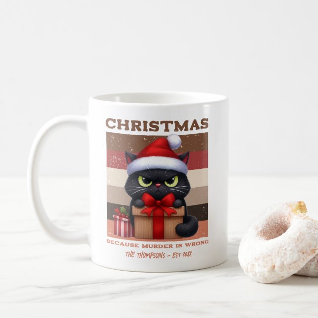 Funny Cat Retro Christmas Holiday Personalized Kaffemugg (Med munk)