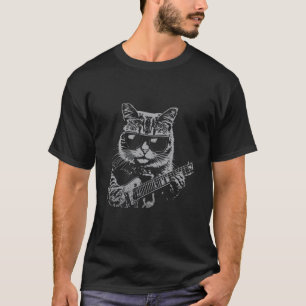 Funny Cat Rock musik Cat som spelar upp Bass Guita T Shirt
