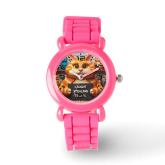 Funny Cat Rosa Kids Watch Armbandsur