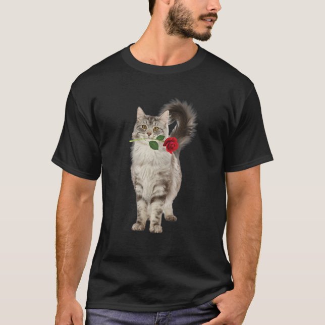 Funny Cat Rose Valentine Day Animal Lovers Kitten T Shirt (Framsida)