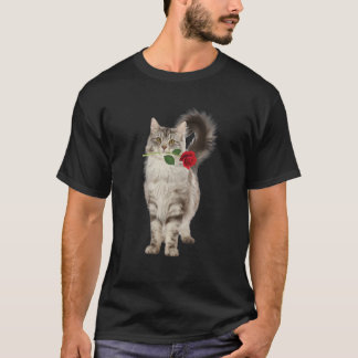 Funny Cat Rose Valentine Day Animal Lovers Kitten T Shirt