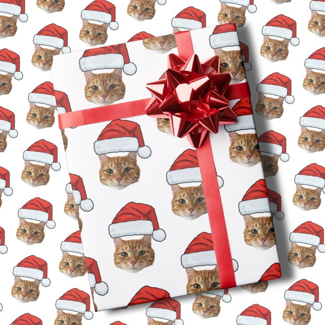 Funny Cat Santa Hat | Anpassningsbar Ansikte Fotoj Presentpapper (Skapare uppladdad)