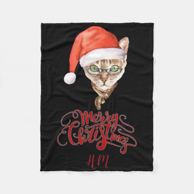 Funny Cat Santa Winter Merry Christmas T Shirt  Fleecefilt (Framsidan)