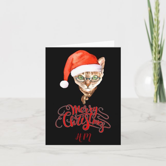 Funny Cat Santa Winter Merry Christmas T Shirt  Kort (Framsida)
