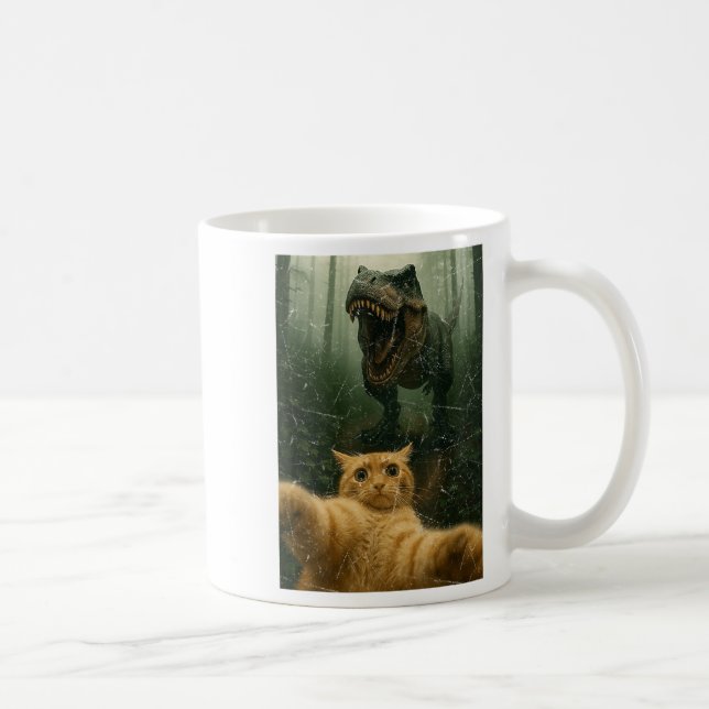 Funny Cat Selfie Dinosaur Meme Animals Älskare Gra Kaffemugg (Höger)